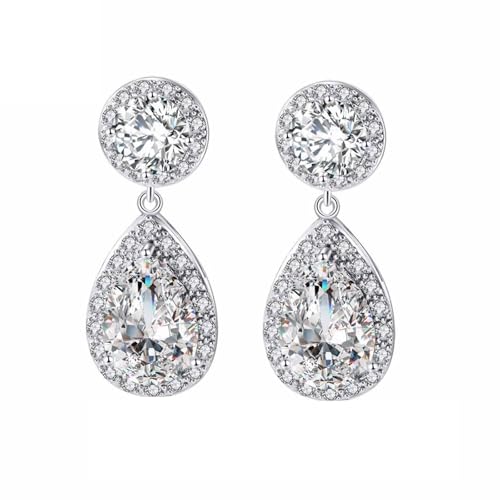 Grewod Ohrringe Weissgold 585, Damen Elegant Weiß Moissanit mit Labor Erstellt Diamant Ohrhänger von Grewod