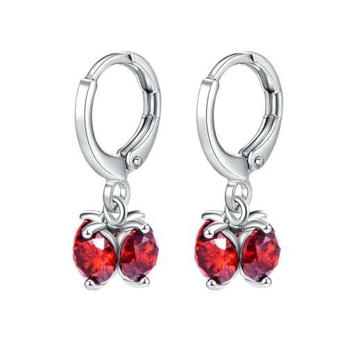 Grewod Ohrringe Weißgold 585 Echtgold, Damen Elegant Rot Rund Labor Erstellt Rubin Ohrhänger von Grewod