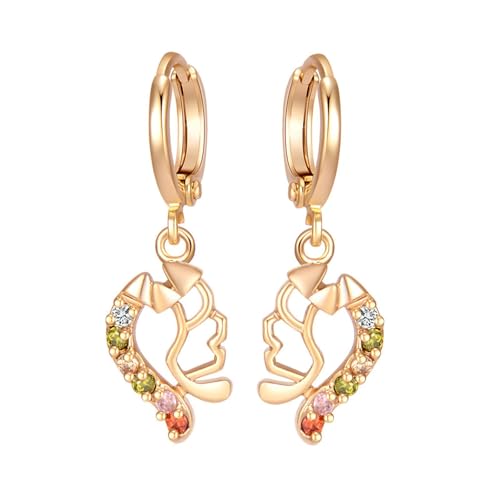 Grewod Ohrringe mit Anhänger, Damen Gold 375 9K Schlicht Design Bunt Rund Granat Moissanit Ohrhänger von Grewod