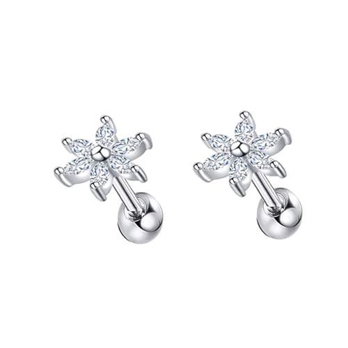 Grewod Ohrringe mit Stecker, Damen 9 Karat Weißgold 375 Blumen Weiß Marquise Moissanit Ohrstecker von Grewod