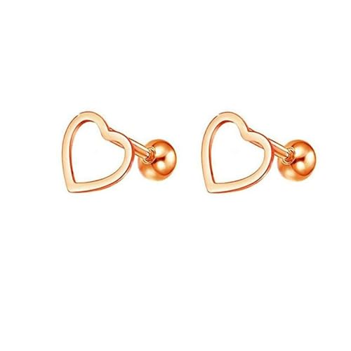 Grewod Ohrschmuck, Damen Ohrringe Rose Gold 14 Karat 585 Hohl Herz Ohrstecker Nickelfrei Schmuck von Grewod