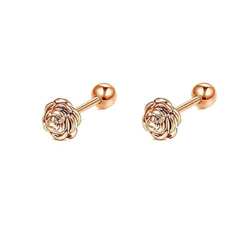 Grewod Ohrstecker Damen, Rose Gold 750 18K Rose Blume Ohrringe Nickelfrei Echtgold Ohrschmuck von Grewod