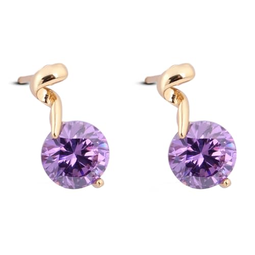 Grewod Ohrstecker Echt Gold, Damen Gelbgold 18K Schlicht Lila Rund Amethyst Ohrringe Nickelfrei Schmuck von Grewod