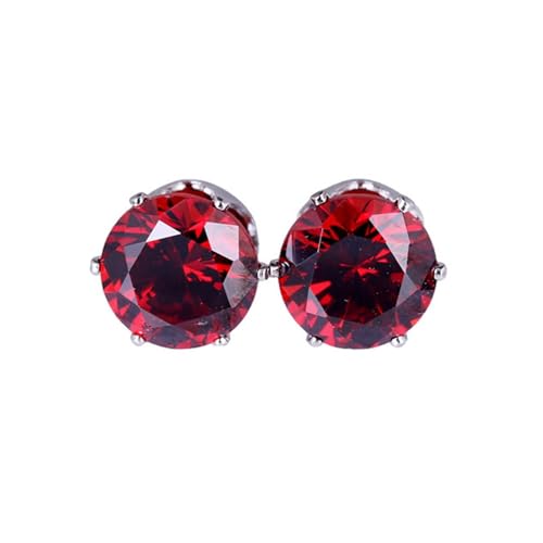 Grewod Ohrstecker Frauen, Weißgold 750 18K Schlicht Rot Rund Labor Erstellt Rubin Ohrringe Schmuck von Grewod