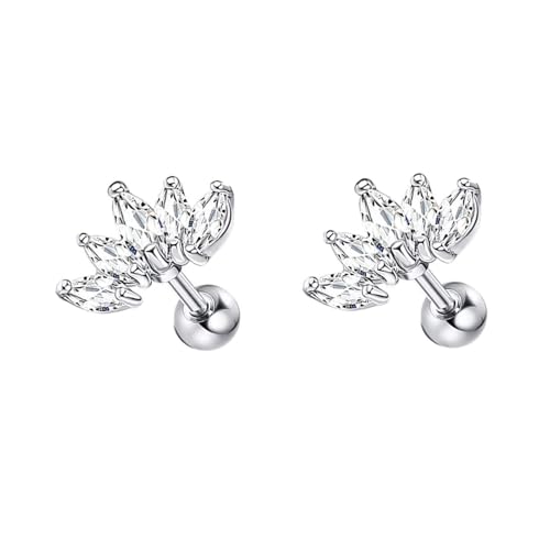 Grewod Ohrstecker Modeschmuck, Damen Weißgold 14K Blatt Weiß Marquise Moissanit Ohrringe Schmuck von Grewod