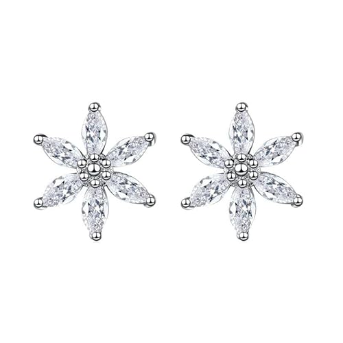 Grewod Ohrstecker Nickelfrei, Damen 9K Weißgold 375 Blumen Weiß Marquise Moissanit Ohrringe Schmuck von Grewod