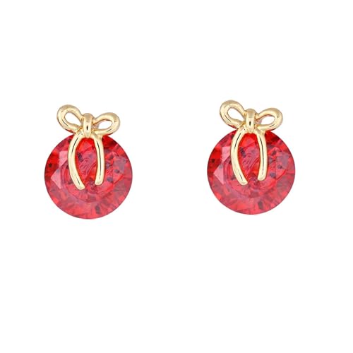 Grewod Ohrstecker Nickelfrei Damen, 9K 375 Gold Schleife Rot Rund Labor Erstellt Rubin Ohrringe von Grewod