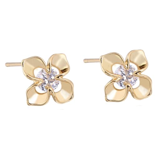 Grewod Ohrstecker Nickelfrei Damen, Gold 9K 375 Blumen Weiß Rund Moissanit Ohrringe Nickelfrei Schmuck von Grewod