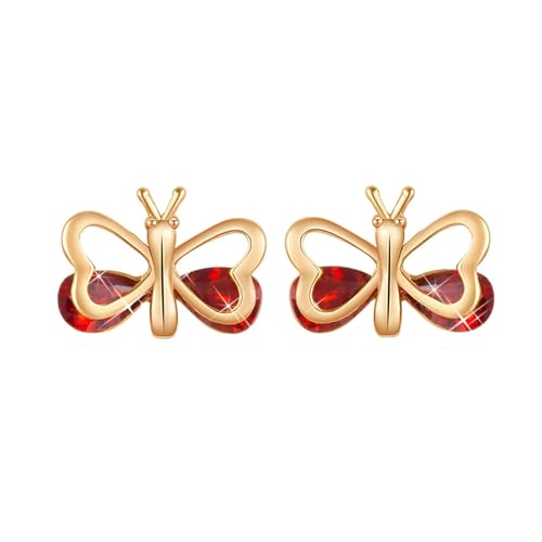 Grewod Ohrstecker Schlicht, Damen 14K Gold 585 Schmetterling Rot Labor Erstellt Rubin Ohrringe von Grewod