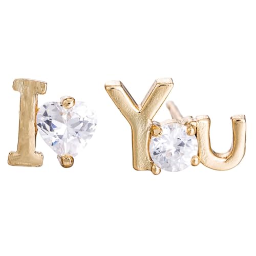 Grewod Ohrstecker Schmuck, Damen 14K 585 Gold "I Love You" Weiß Herz Moissanit Ohrringe Schmuck von Grewod