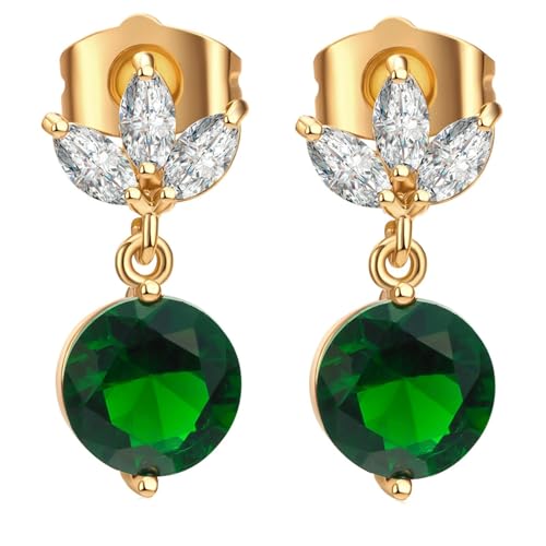 Grewod Ohrstecker Schmuck, Damen Gold 375 9K Blatt Grün Rund Granat mit Moissanit Ohrringe Schmuck von Grewod