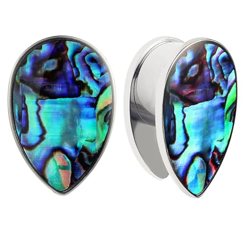 Grewod Piercing Ohr, Edelstahl Silber Tropfen Ohr Tunnel Herren und Damen Flesh Tunnel Ohr Plug Ohr Expander Schmuck 10MM, 2 Stück von Grewod