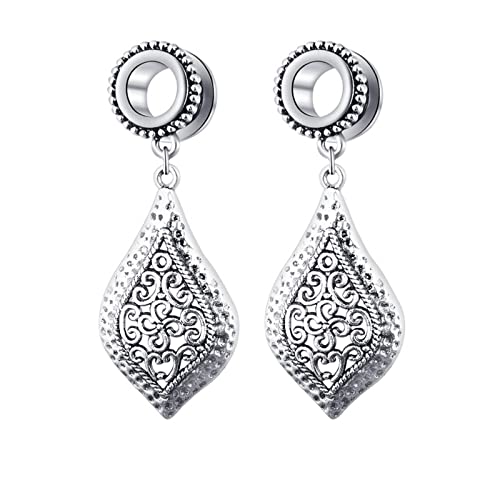 Grewod Piercing Ohr Tunnel, Edelstahl Silber mit Vintage Tropfen Hängend Damen Flesh Tunnel Ohr Plug Ohr Expander Schmuck 16MM, 1 Paar Grewod Piercing Ohr Tunnel, Edelstahl Silber mit Vintage Tropfen Hängend Damen Flesh Tunnel Ohr Plug Ohr Expander Schmuck 16MM, 1 Paar von Grewod