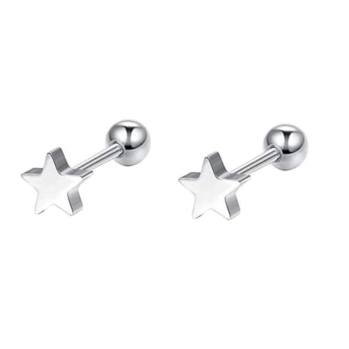 Grewod Piercing Ohrstecker, Damen Weißgold 585 14 Karat Stern Ohrringe Nickelfrei Ohrschmuck von Grewod