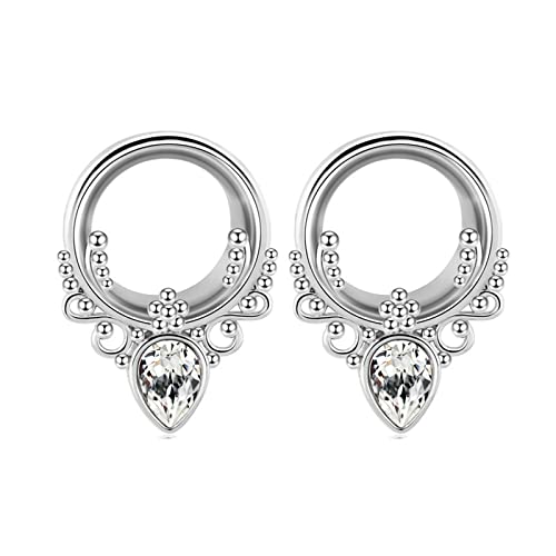 Grewod Piercing Schmuck Ohr, Edelstahl Silber mit Blume und Zirkonia Ohr Tunnel Damen Flesh Tunnel Ohr Plug Ohr Expander 6MM, 2 Stück von Grewod