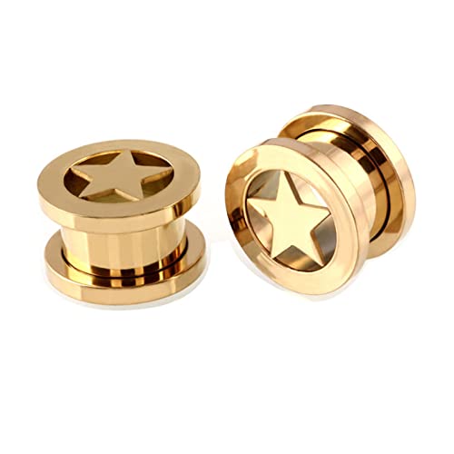 Grewod Plug Ohr 8MM, Edelstahl Gold mit Stern Form Ohr Tunnel Damen und Herren Flesh Tunnel Ohr Expander Piercing Schmuck, 2 Stück Grewod Plug Ohr 8MM, Edelstahl Gold mit Stern Form Ohr Tunnel Damen und Herren Flesh Tunnel Ohr Expander Piercing Schmuck, 2 Stück von Grewod