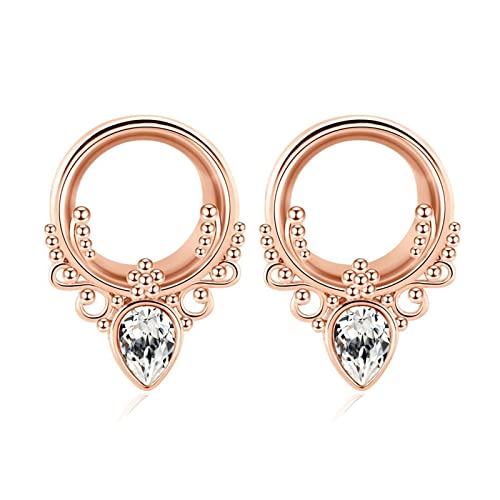 Grewod Plug Ohrringe Damen, Edelstahl Rosegold mit Blume und Zirkonia Ohr Tunnel Flesh Tunnel Ohr Expander Piercing Schmuck 10MM, 2 Stk von Grewod