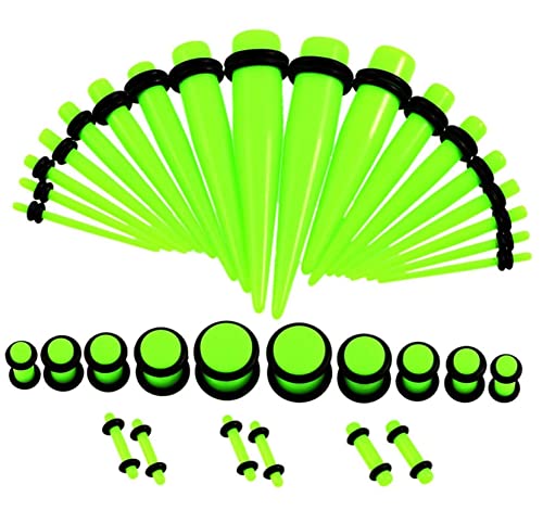 Grewod Plug Ohrringe Herren, Acryl Grün Stretching Kit Ohr Tunnel Damen Flesh Tunnel Ohr Expander 1.6MM/2MM/2.5MM/3MM/4MM/5MM/6MM/8MM/10MM, 36 Stk Grewod Plug Ohrringe Herren, Acryl Grün Stretching Kit Ohr Tunnel Damen Flesh Tunnel Ohr Expander 1.6MM/2MM/2.5MM/3MM/4MM/5MM/6MM/8MM/10MM, 36 Stk von Grewod