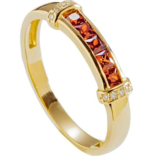 Grewod Ring 750 Damen Gelbgold Elegant Orange Rot Quadrat Saphir mit Diamant Eheringe Trauringe Größe 51 (16.2) von Grewod