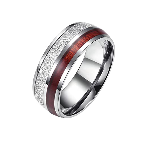 Grewod Ring 8 MM Herren Edelstahl Silber Kohlenstoff Holz Verlobungsring Schmuck Mode Ring Größe 57 (18.1) von Grewod