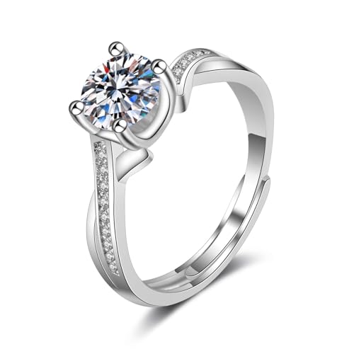 Grewod Ring Damen, 9 Karat Weißgold Unendlich Verstellbar Weiß Rund Labor Erstellt Diamant Eheringe und Verlobungsringe Größe 58 (18.5) von Grewod