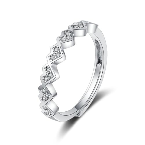 Grewod Ring Damen, 9K 375 Weißgold Verstellbar Herz Weiß Rund Moissanit Hochzeitsringe Trauringe Eheringe Größe 52 (16.6) von Grewod