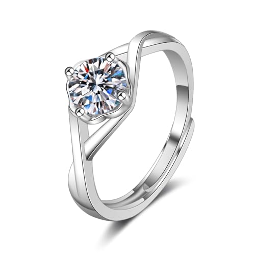 Grewod Ring Damen Modeschmuck, 14 Karat Weiß Gold Unendlichkeit Solitär Verstellbar Weiß Rund Labor Erstellt Diamant Eheringe Verlobungsringe Gr. 58 (18.5) von Grewod