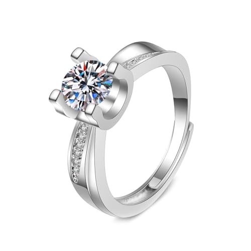 Grewod Ring Damen Verlobungsring, Weißgold 9 Karat 375 1ct Verstellbar Weiß Rund Labor Erstellt Diamant Eheringe Modeschmuck Größe 57 (18.1) von Grewod