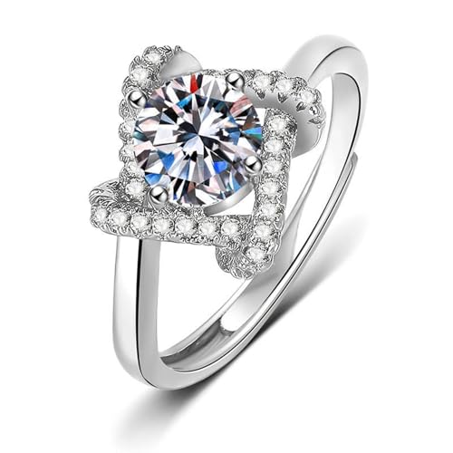 Grewod Ring Damen Weißgold 750 18K Verdreht Verstellbar Weiß Rund Labor Erstellt Diamant Eheringe Trauringe Größe 51 (16.2) von Grewod