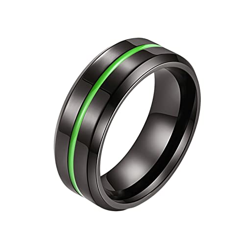 Grewod Ring Mann, 8 MM Edelstahl Grün Rille Linie Schmuck Verlobungsring Schlicht Größe 62 (19.7) von Grewod