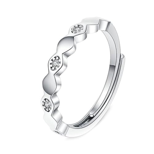 Grewod Ring Modeschmuck Damen, Weißgold 18 Karat 750 Verstellbar Einfach Welle Design Weiß Rund Labor Erstellt Diamant Verlobungsring und Ehering Gr. 48 (15.3) von Grewod
