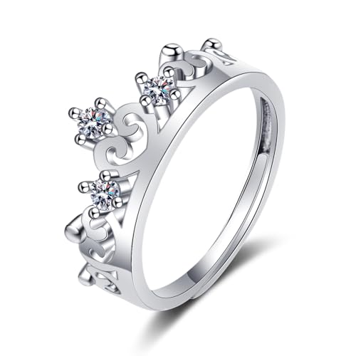 Grewod Ring Schlicht, Damen 18K Weißgold 750 Hohl Herz Weiß Rund Moissanit Eheringe Trauringe Größe 58 (18.5) von Grewod