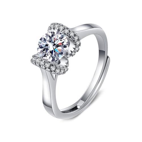 Grewod Ring Schmuck, Damen Weiß Gold 375 9 Karat Verstellbar Knoten Design 1ct Weiß Rund Labor Erstellt Diamant Ringe Hochzeit Größe 63 (20.1) von Grewod