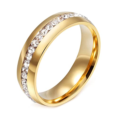 Grewod Ring Schmuck Verlobung, 5MM Edelstahl Damen Ring Gold Trauringe mit Weiß Rund Zirkonia Ring Größe 70 (22.3) von Grewod