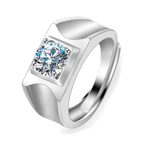 Grewod Ring Verlobung, Herren 9 Karat Weiß Gold 375 Verstellbar Breit Weiß Rund Labor Erstellt Diamant Trauringe Größe 54 (17.2) von Grewod