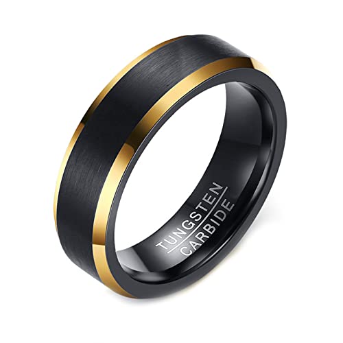 Grewod Ring Verlobung Herren, 6MM Wolfram Ring Schwarz Gold Schlicht Ring Gebürstet Eheringe Hochzeitsringe Größe 65 (20.7) von Grewod