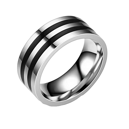 Grewod Ring Verlobungsring, 8 MM Herren Edelstahl Silber Schwarz Poliert Rille Schmuck Schlicht Größe 60 (19.1) von Grewod