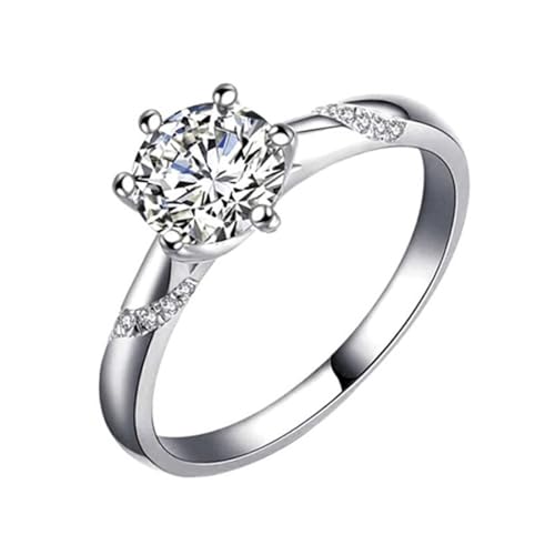 Grewod Ring für Frauen, 14 Karat Weiß Gold Klassisch 0.5 ct Weiß Rund Moissanit Eheringe Trauringe Größe 56 (17.8) von Grewod