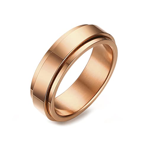 Grewod Ringe Angst, 6MM Edelstahl Herren Ring Rosegold Spinner Ring Poliert Anti Stress Ring Größe 65 (20.7) von Grewod