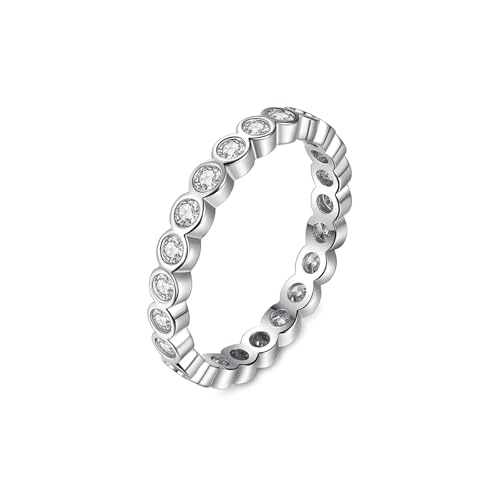 Grewod Ringe Frauen, Weiß Gold 9K Ewigkeit Weiß Rund Diamant Ringe Trauringe Schmuck Größe 61 (19.4) von Grewod