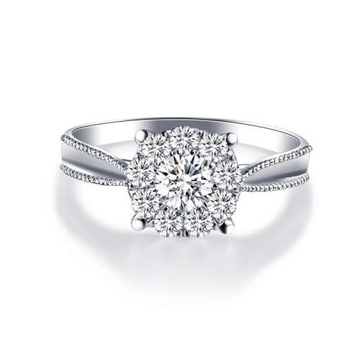 Grewod Ringe Hochzeit, Damen Weiß Gold 9K Elegant Weiß Rund Moissanit Eheringe Schmuck Größe 61 (19.4) von Grewod