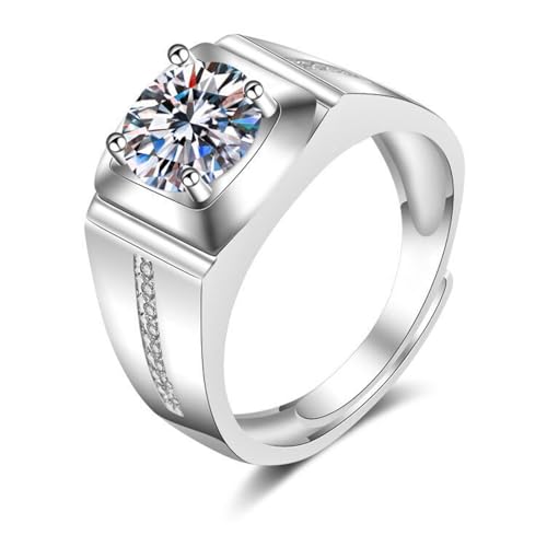 Grewod Ringe Mann, Weiß Gold 18K Verstellbar Breit Weiß Rund Labor Erstellt Diamant Hochzeitsringe Trauringe Eheringe Größe 65 (20.7) von Grewod