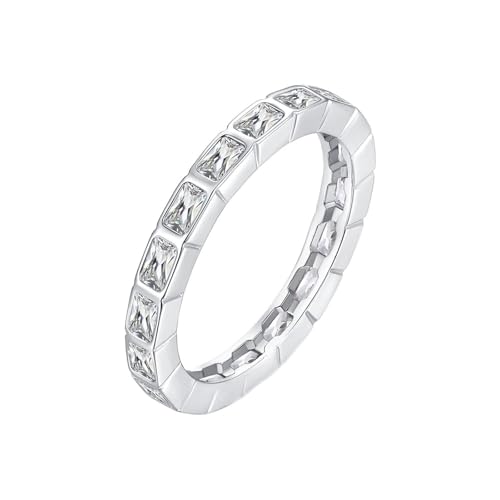 Grewod Ringe für Damen, 9 Karat Weiß Gold 375 Ewigkeit Weiß Rechteck Moissanit Hochzeitsringe Trauringe Eheringe Größe 47 (15.0) von Grewod
