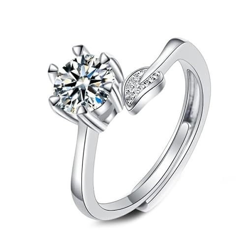 Grewod Ringe für Damen, 9 Karat Weißgold 375 Verstellbar Blumen Blatt 6 Zacken 1ct Weiß Rund Labor Erstellt Diamant Ringe Verlobungsringe Größe 49 (15.6) von Grewod