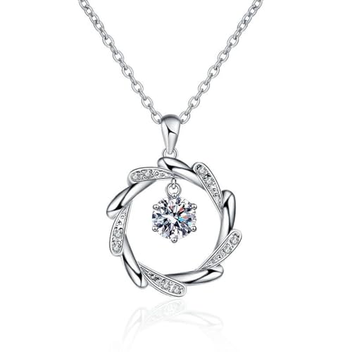 Grewod Schmuck Anhänger, Damen Weißgold 18 Karat 750 Kranz Weiß Rund Labor Erstellt Diamant Halskette mit Kette 40+5 cm von Grewod
