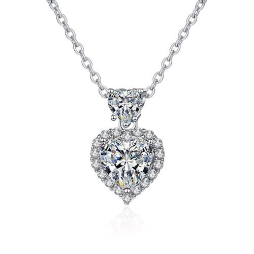 Grewod Schmuck Anhänger, Damen Weißgold 585 14 Karat Elegant Weiß Herz Labor Erstellt Diamant Halskette mit Kette 40+5 cm von Grewod