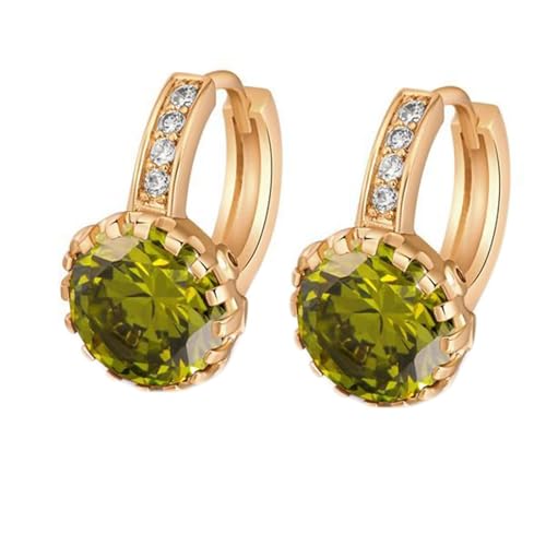 Grewod Schmuck Damen Ohrringe, Gold 18K 750 Schlicht Grün Rund Granat mit Moissanit Creolen Schmuck von Grewod