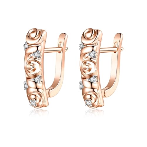 Grewod Schmuck Damen Ohrringe, Rotgold 18K Blumen Weiß Rund Diamant Creolen Nickelfrei Schmuck von Grewod