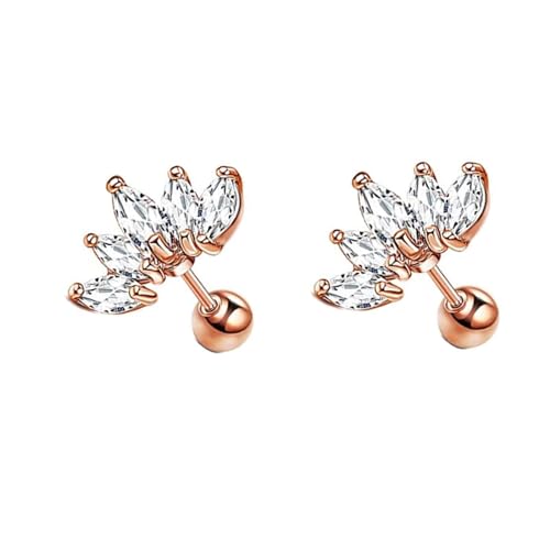 Grewod Schmuck Frauen Ohrringe, 14K Rose Gold 585 Blatt Weiß Marquise Moissanit Ohrstecker Schmuck von Grewod