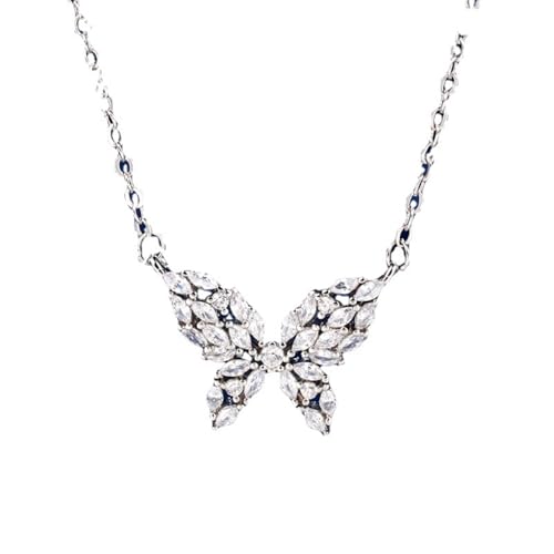 Grewod Schmuck Halskette, Damen Weiß Gold 9 Karat Schmetterling Weiß Marquise Labor Erstellt Diamant Halskette mit Anhänger 40+5 cm von Grewod